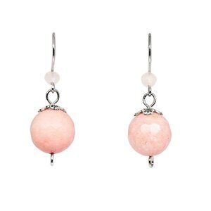 Handmade Coral Gemstone Bead Earrings Silver Tone Dangle Boho Drop Jewelry